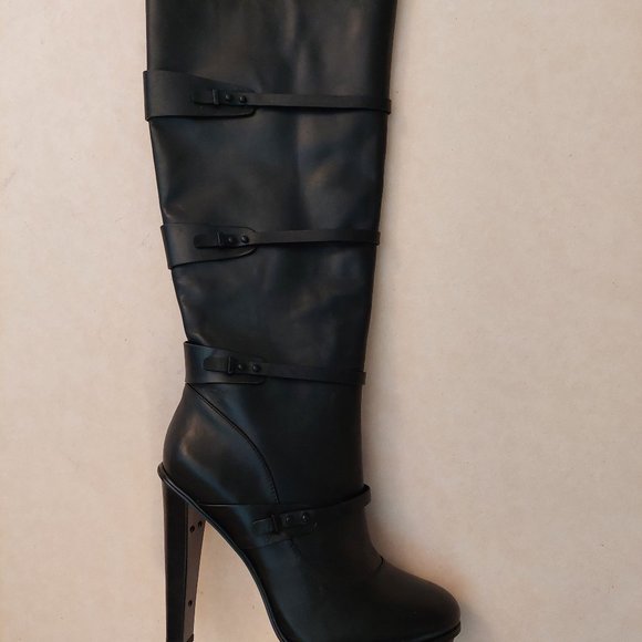 BCBGMAXAZARIA Nitza Black Leather Platform High Heel Boots Retail $495 - Picture 4 of 15